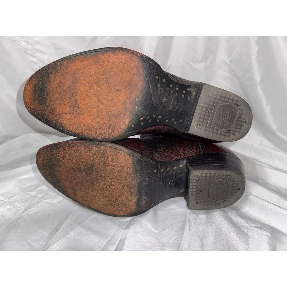 Tony Lama Mens Black Cherry Leather Western Cowboy Boots 03412 Burgundy 8.5 EE - Picture 7 of 12